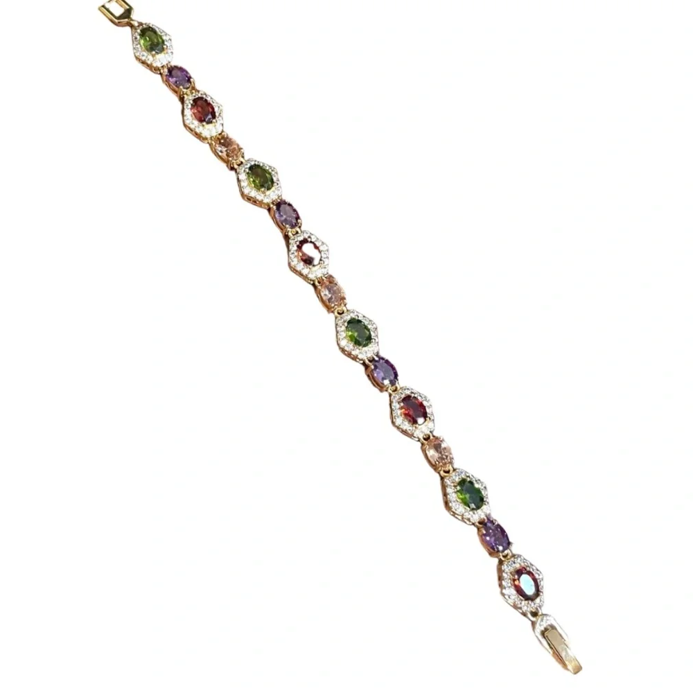 18K Gold Filled Multicolor Gemstone CZ Tennis Bracelet Red Green Purple Pink New - Picture 5 of 12